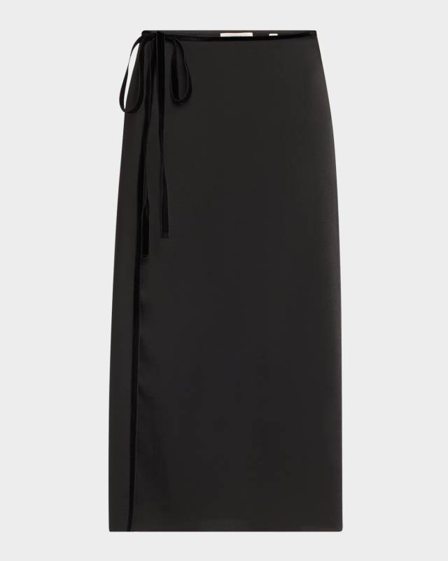 Velvet-Trim Side-Slit Midi Skirt